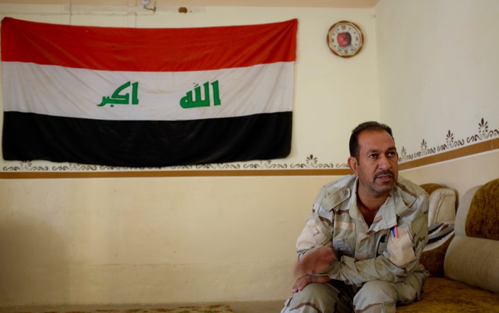 Abdel Albisir Mohammed in the Hashd Al Shaabi headquarters in Haj Ali, Iraq (Benedetta Argentieri for War is Boring)